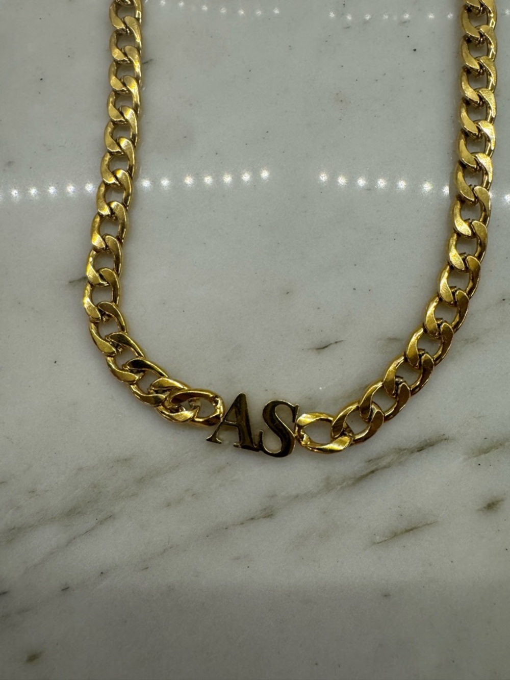 Gold-Tone Initials  'AS' Curb Chain Necklace for Women